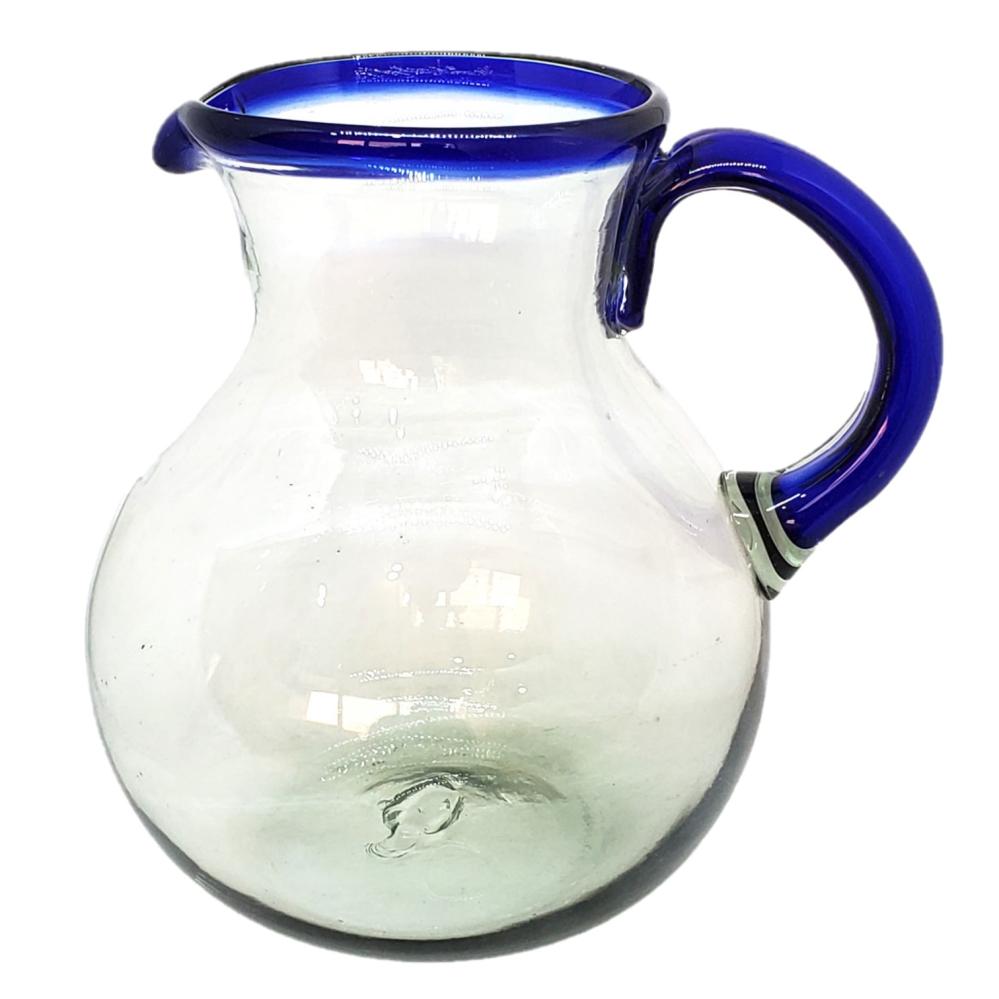 MEXICAN GLASSWARE / Cobalt Blue Rim 120 oz Large Bola Pitcher / This classic pitcher is perfect for pouring out all kinds of refreshing drinks.